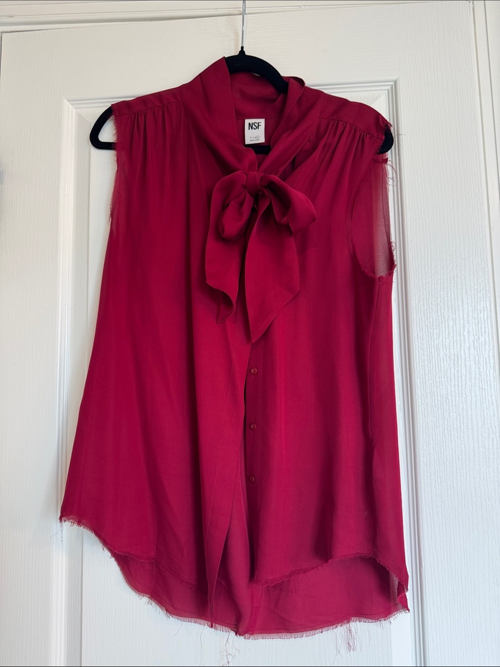 NWOT NSF silk button front tank with bow tie